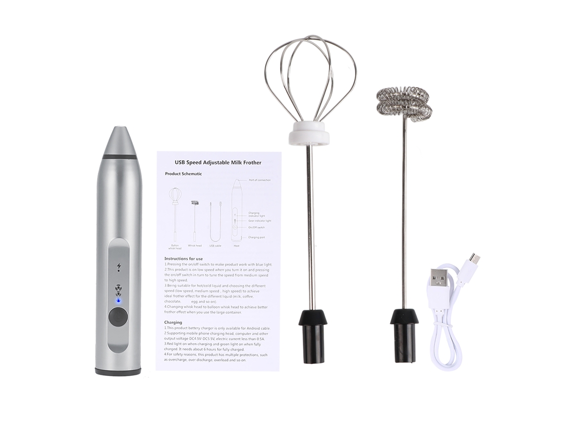 Dispensador de leche eléctrico recargable con 2 batidores y velocidad ajustable