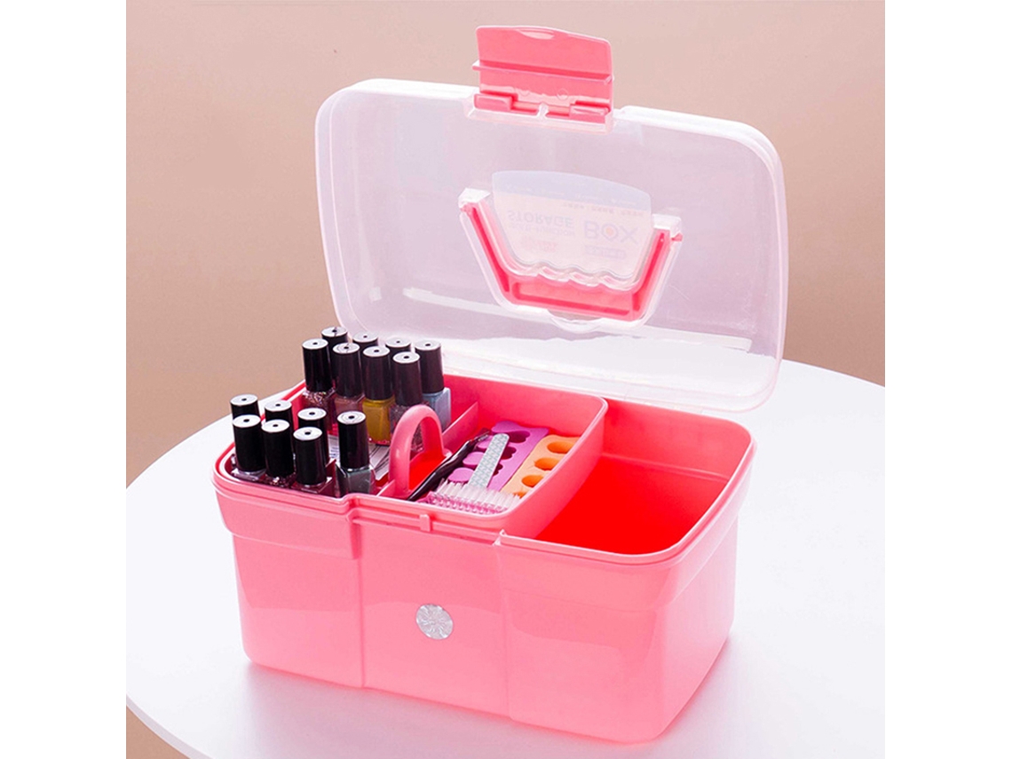Caja organizadora multifuncional portátil para herramientas de manicura para técnicos de uñas - Rosa