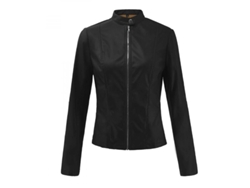 Chaqueta Rebe vintage para mujer, de piel sintética, cuello alto, cremallera, corte ajustado, manga larga, talla XL, color negro.