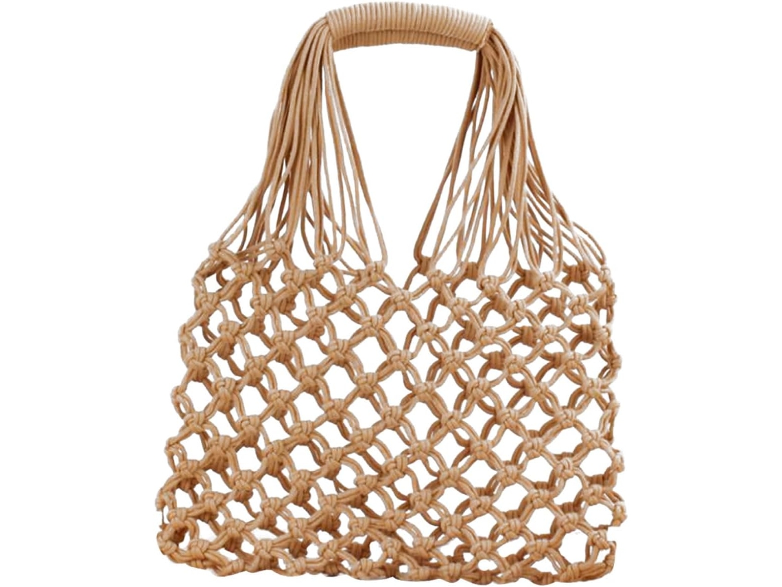 Bolsa De Praia De Palha Trançada À Mão Na Cor Cáqui Para Meninas