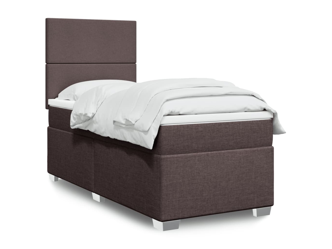 Cama Box Spring Con Colchón Tela Marrón Oscuro 90x190 Cm