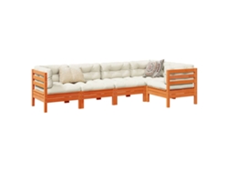 Conjunto 5pcs Sofás Jardim Almofadões Pinho Maciço Castanho Mel Dkd Home Decor