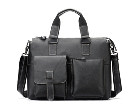 Maletín de Viaje de Negocios para Hombres Bolsas Mensajero de Cuero Genuino Bolso para computadora portátil de Gran Capacidad-Líneas Negras y Blanc...