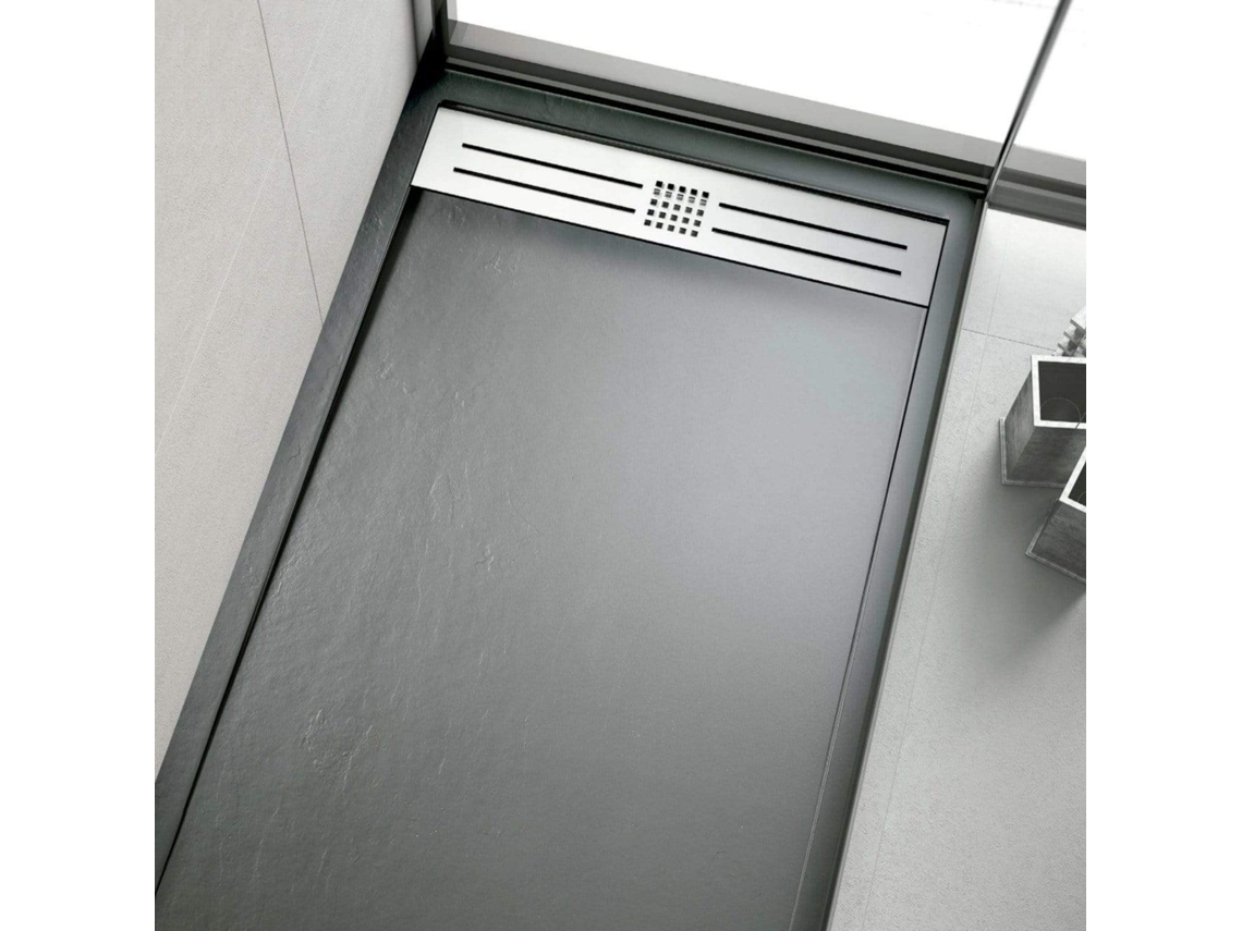 Plato De Ducha Resina Elite Antracita  80x140cm Rejilla Acero Inox.