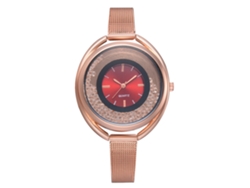 Reloj De Cuarzo Para Mujer Con Esfera Redonda Y Cuentas De Cristal De Aleación (rojo)