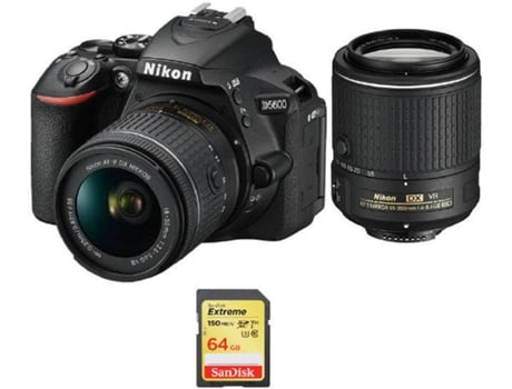 Kit Cámara Reflex, 2 Objectivos y Tarjeta SD 64 GB NIKON D5600 (24.2 MP - Sensor: CMOS - ISO: 100 a 25600)