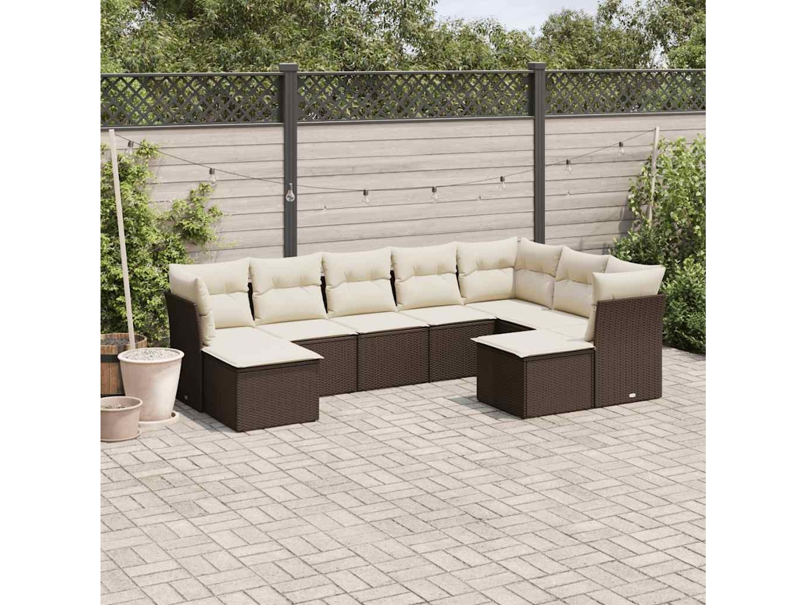 Conjunto de sofá de jardín de 9 piezas con cojines de mimbre marrón DKD Home Decor