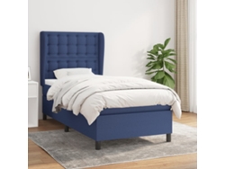 Cama Box Spring Con Colchón Tela Azul 80x200 Cm