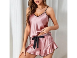 2026-conjunto De Pijama Para Mujer Verano Seda De Hielo Sexy Cinturón Cortos Dos Piezas Delgadas Polyester Rojo Verde Champán Negro