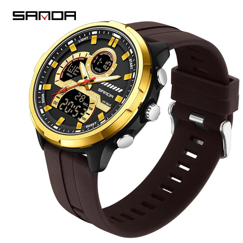 Reloj Digital Para Hombre (dorado), Con Doble Pantalla, Resistente Al Agua, Luminoso Y Multifuncional, De Cuarzo, Ideal Para Deportes.