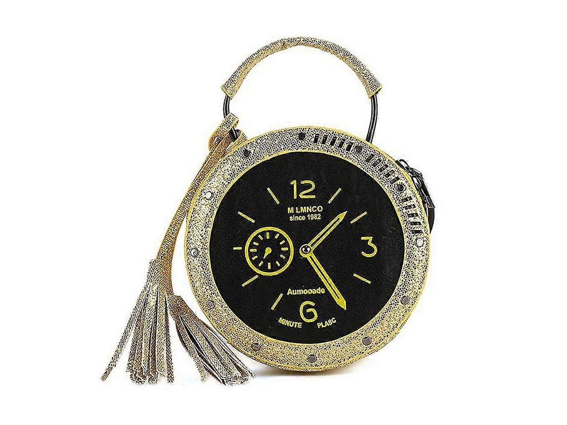 Bolso de hombro para mujer con forma de reloj, bolso cruzado con lentejuelas, bolso redondo dorado