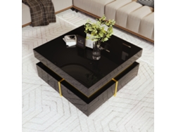 Mesa de centro con 2 cajones, acabado brillante y detalles dorados, estilo negro