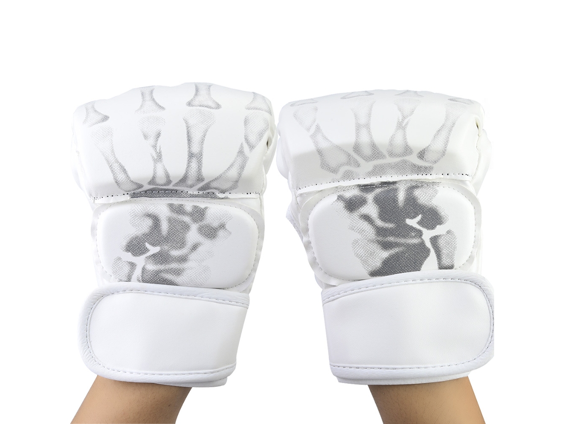 Guantes de boxeo de medio dedo, gruesos, para entrenamiento, sparring, saco de boxeo, protector de manos (blanco)