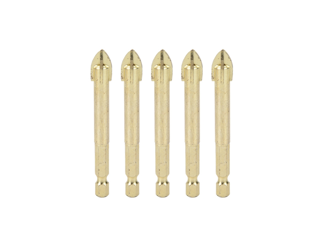 Broca De Carburo Con Vástago Hexagonal Para Taladrar Agujeros En Cruz En Azulejos De Cerámica Y Vidrio, 10 Mm, 5 Unidades