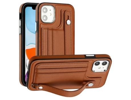 Funda Mobile Phone Cases Shockproof With Wrist para iPhone 11 Piel Marrón