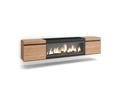Mueble Tv, Televisión, 208x35x45cm, Para Tv Hasta 80", Chimenea Eléctrica Xxl, Colgado, Suspendido, Roble Y Negro
