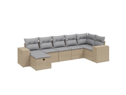 Conjunto 7 de sofás jardín con cojines beige mezcla VIDAXL ratán PE