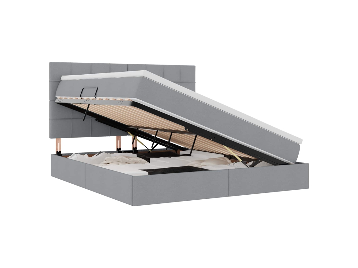 Maison Exclusive - Cama Con Almacenamiento Y Led Gris Claro 160 X 200 Cm Poliéster