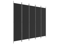 Biombo plegable de 5 paneles, 250 x 220 cm, tela negra y hierro, Dec031015