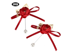 Flor artificial rosa de simulación para bodas: Muñeca Corsé para damas de honor, accesorios de boda, 2 piezas rojas sin cinta con nombre