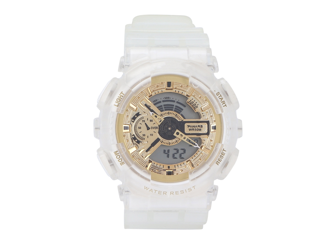 Reloj Deportivo Digital Resistente Al Agua Con Luz El Para Estudiantes, Modo De Doble Hora, Blanco, Dorado, Transparente