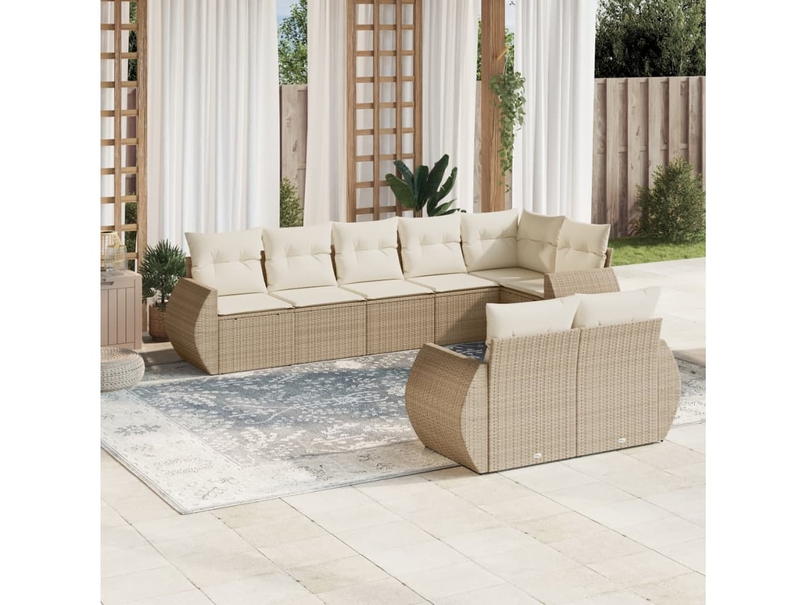 Conjunto de 8 sofás de jardín con cojines de mimbre beige Dkd Home Decor