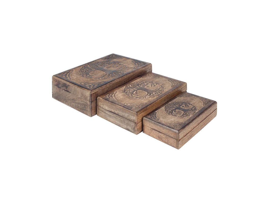 Decor and Go Cajas Rectangularangularárbol Vida Incluye set de 3 Unidades Decoración Cajas Y Joyeros Colección Étnico DG22723