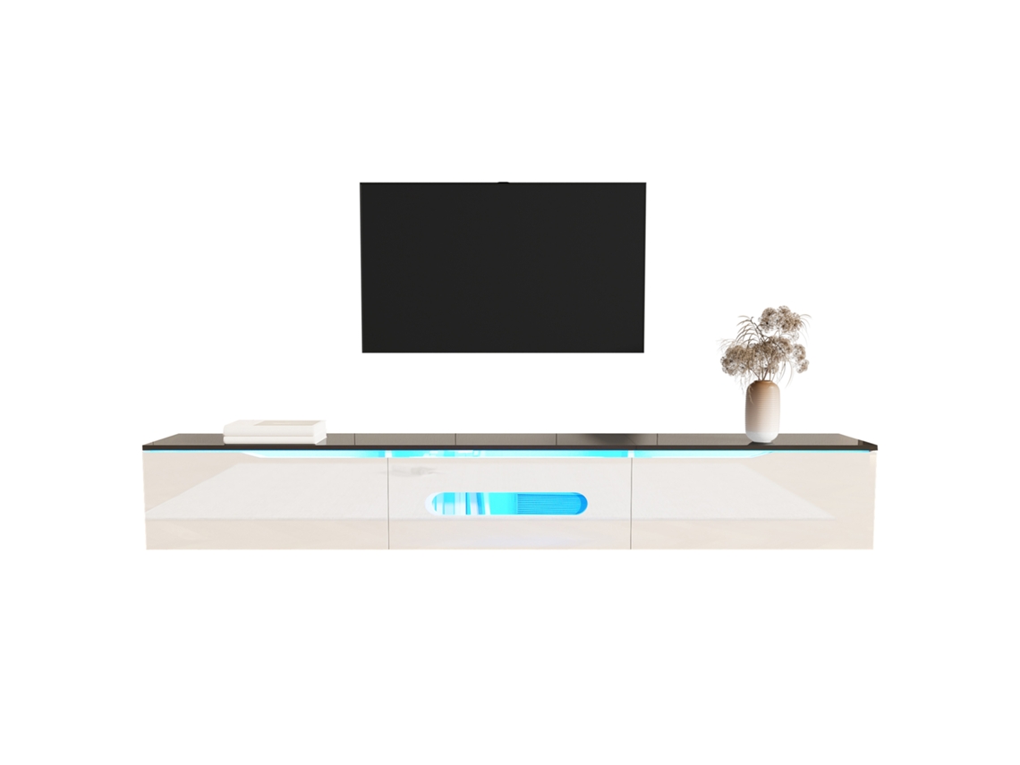 Mueble De Tv En Blanco Y Negro De 180 Cm Con Pantalla Led De 16 Colores Para Montaje En Pared.