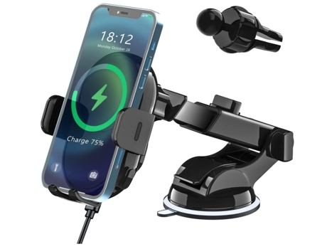 Cargador Inalámbrico Automóvil Carga Rápida Qi Teléfono Sujeción Montaje Salida BISBISOUS Negro