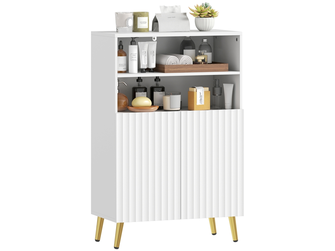 Armario De Baño Estrecho De 5 Niveles, Puertas Estriadas Con Cierre Suave, 60 X 31,8 X 93 Cm, Blanco