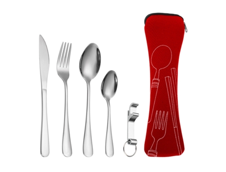 Utensilios portátiles elegantes - Cubiertos de acero inoxidable de alta calidad con caja de almacenamiento - rojo
