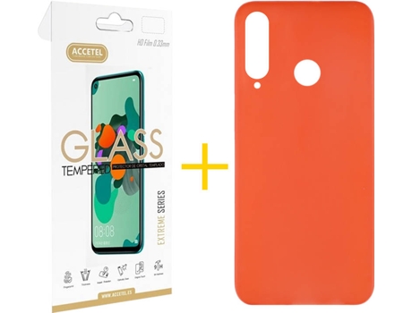 Kit Funda + Protector de Pantalla Huawei Y6P ACCETEL Liso (Rojo)