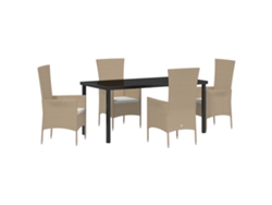 Conjunto de comedor de jardín Vidaxl de 5 piezas con cojines en ratán poliéster beige