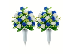 FNINIJEDE Conjuntos De Flores Artificiais Para Cemitério, Decoração Externa Para Jazigo Com Rosas, Flores De Memorial Com Arranjos Bonitos Em Buquê Com Vaso P