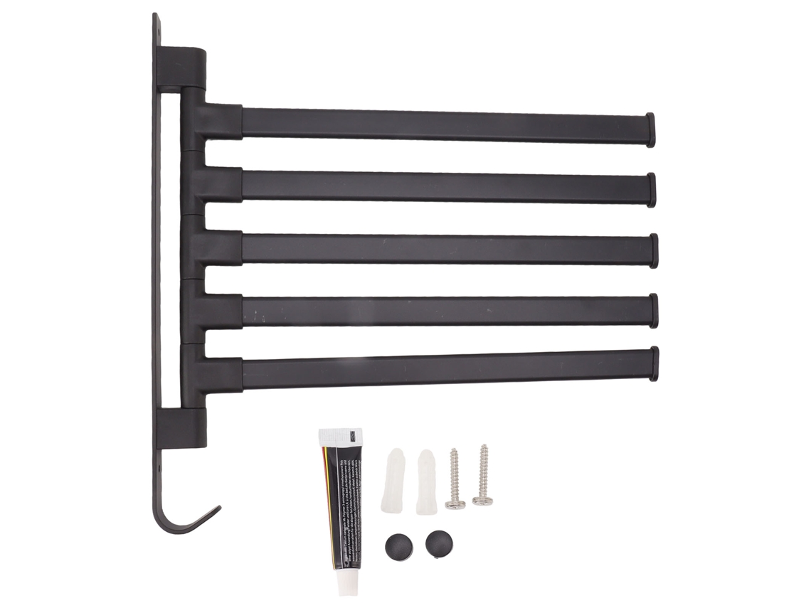 Toallero Giratorio Negro Sin Orificio, 5 Brazos, Para Baño, Estante De Pared De Aluminio