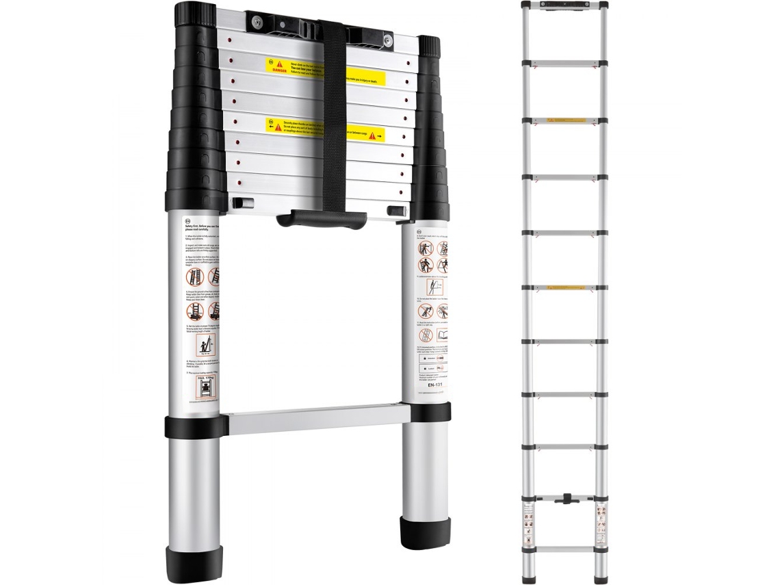 Escalera telescópica de aluminio de 3,2 m con capacidad de 170 kg Tekmaquinas