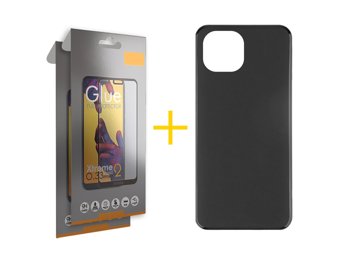 Pack 2 X Película de Vidrio Templado Full + Funda GANDY por Apple iPhone 16 Pro Silicona Liso Negro 