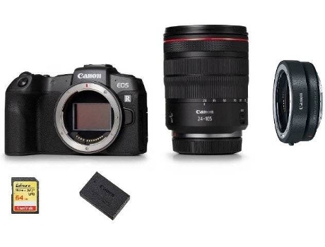 Cámara Instantánea CANON EOS RP + Objectivo RF 24-105mm F4L IS USM + EF-EOS R Adaptador + Tarjeta SD 64GB + Batería LP-E17 (Full Frame)