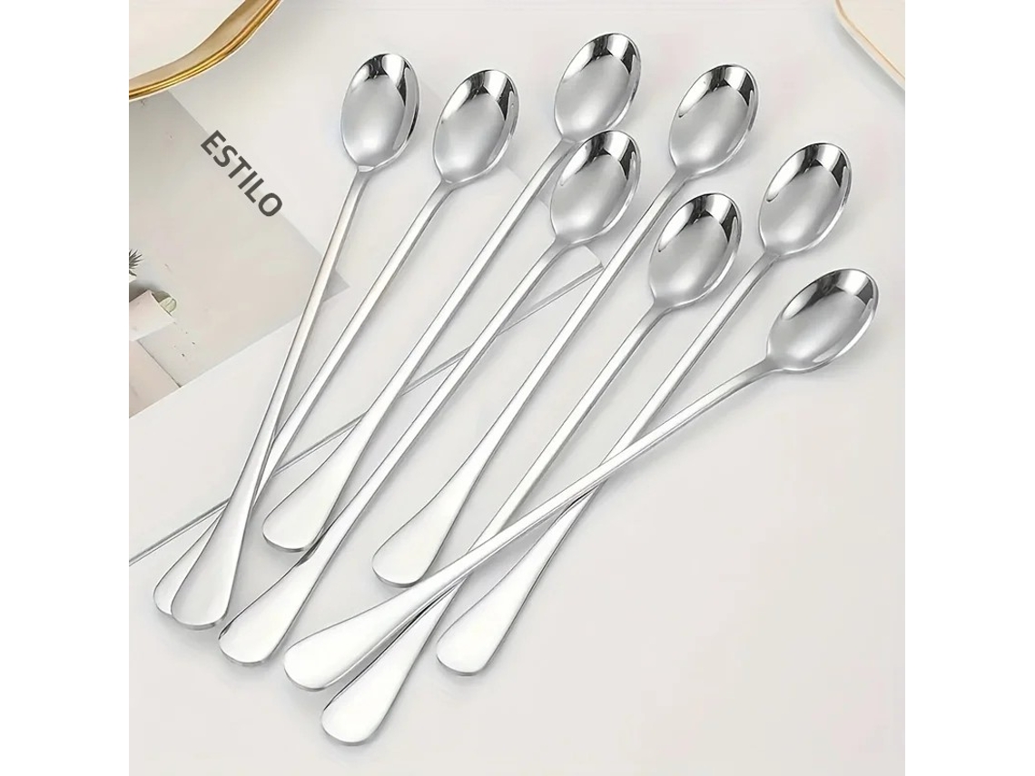 Cucharas Para Té Frío O Crema De Postre, De Acero Inoxidable, Con Mango Largo, Paquete De 5, Lavables A Máquina.