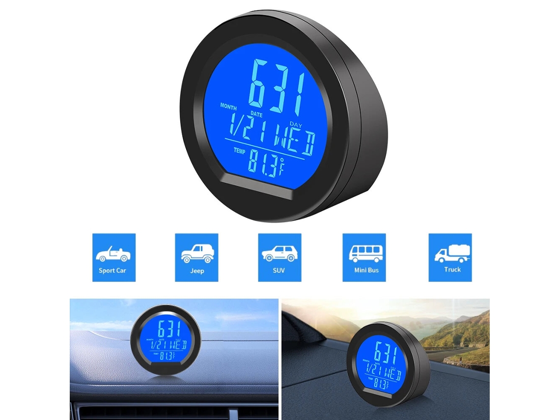 Reloj Solar Para Coche, Indicador De Temperatura, Pantalla Digital Led, Luz Nocturna, Termómetro Inteligente Para Coche, Reloj Electrónico Para Salpic