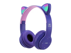 (p47m Morado) Auriculares Inalámbricos Con Orejas De Gato, Plegables, Con Linterna Led, Auriculares Bluetooth