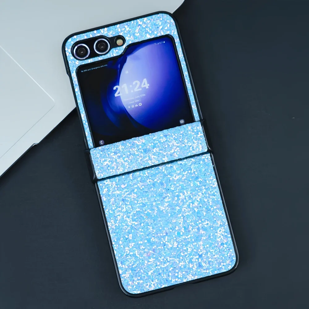 (azul, Galaxy Z Flip6) Unda De Teléfono De Lentejuelas, Material De Pc Rígido, Resistente A Los Choques Y Ultrafino, Funda Anti-rasguños