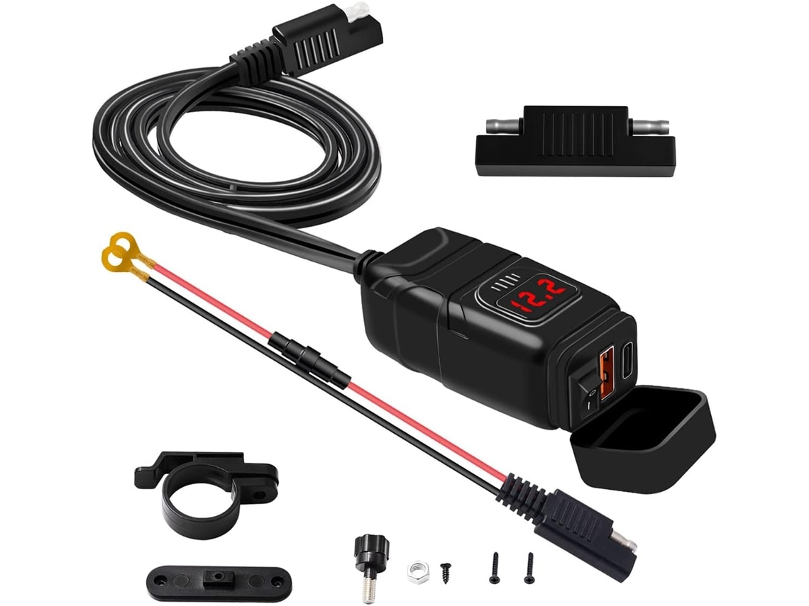 Cargador De Batería Para Coche Qc3.0 Usb Tipo-c Resistente Al Agua Con Voltímetro (rojo)