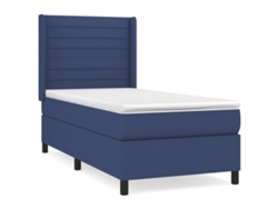 vidaXL Cama con somier y colchón 90x200 cm tela azul