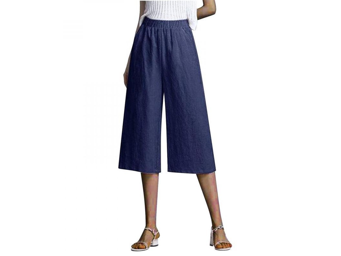 2026-4382-pantalones Anchos Para Mujer De Algodón Y Lino Casuales Con Bolsillos Para Verano Playa Gimnasio M Azul