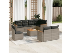 Conjunto de sofá de jardín de 9 piezas con cojines de mimbre gris de DKD Home Decor