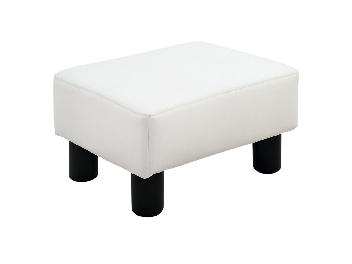 Reposapiés Para Sofá Taburete Pequeño Tapizado En Piel Sintética Asiento De Espuma Y Patas De Plástico 40x30x24cm Blanco