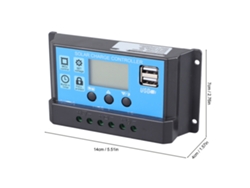 Controlador de carga solar PWM 12V 24V 30A con pantalla LCD y dos salidas USB.