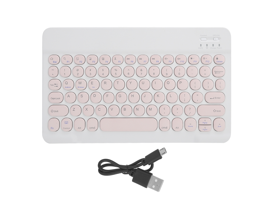 Teclado Inalámbrico Bluetooth De 10 Pulgadas Con Teclas Redondas, Color Rosa.