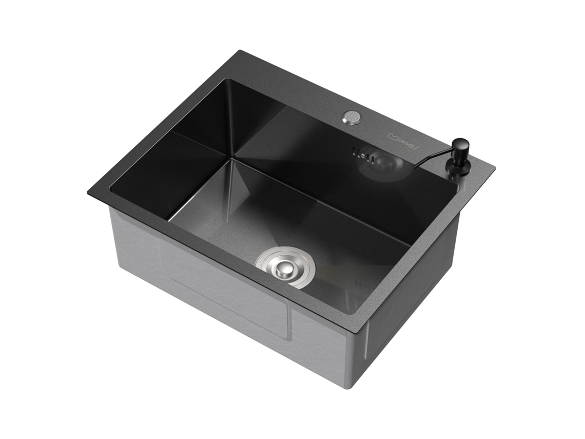 Fregadero encastrado de acero antracita 55x45 cm con desagüedistribuidor de jabón ML-DESIGN